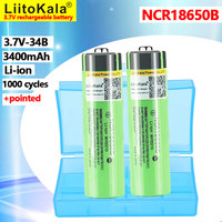 LiitoKala Original New NCR18650B 3.7v 3400mAh 18650 Lithium Rechargeable Battery with Pointed (No PCB) batteries +Storage box