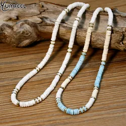 Yumfeel Natural Shell Necklaces Women Fashion Surfer Jewelry Bohemian Stainless Steel White Mother of Pearl Beaded Chokers
