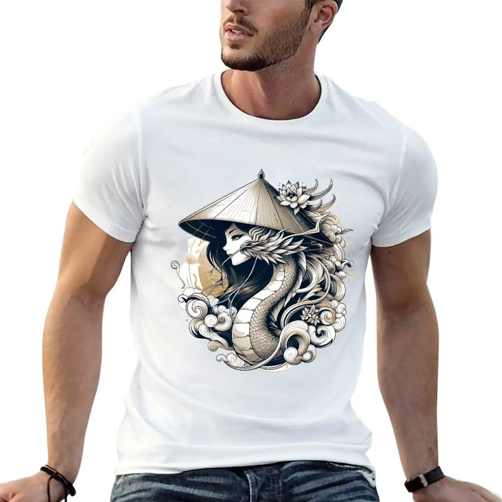 Elegant Dragon in Ao Dai: New Year Celebration Vector Graphic on White Background T-Shirt sublime plain oversized t shirt men