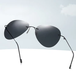 Metal Titanium Light Polarized Rimless Color Changing Sunglasses for Men Driving Day Night Glasses 2024 New gafas de sol hombre