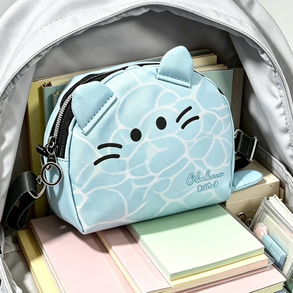 Cartoon Cat Pencil Cases Cute Large Capacity Student Stationery Storage Pouch Multi Purpose Storage Bag with Detachable Strap