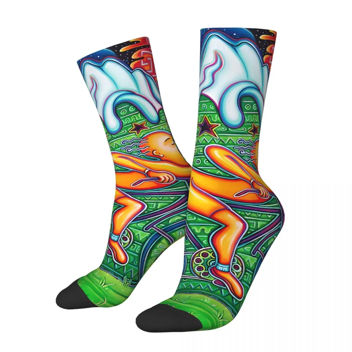 Retro Bicycle Day Men's Socks Psychedelic Pattern Unisex Street Style Seamless Printed Happy Crew Sock Gift