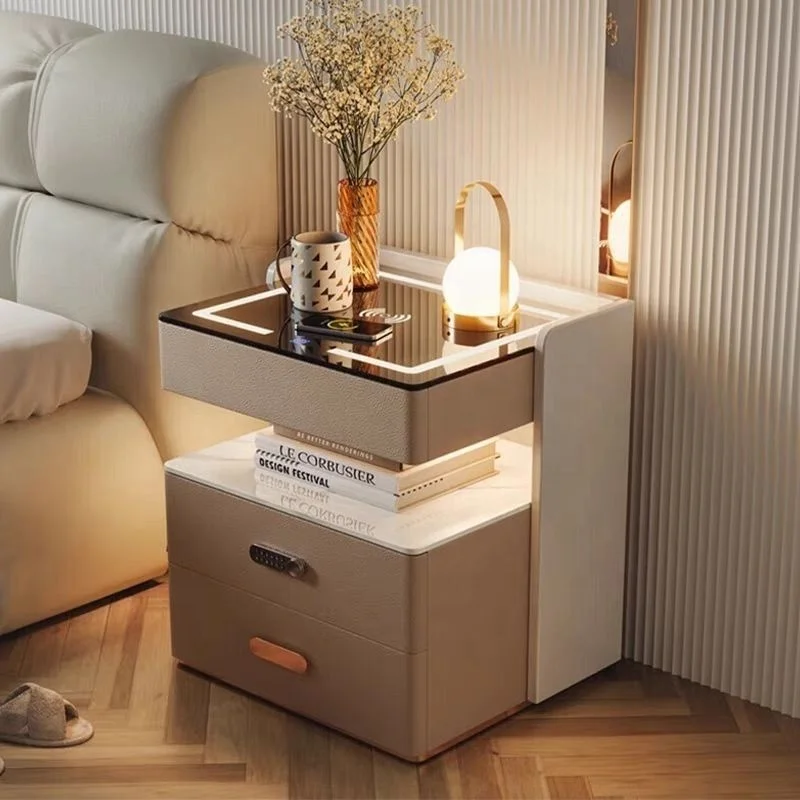 

Luxury Modern Minimalist Smart Bedside Table with Wireless Charging Safety Features Bedroom Application