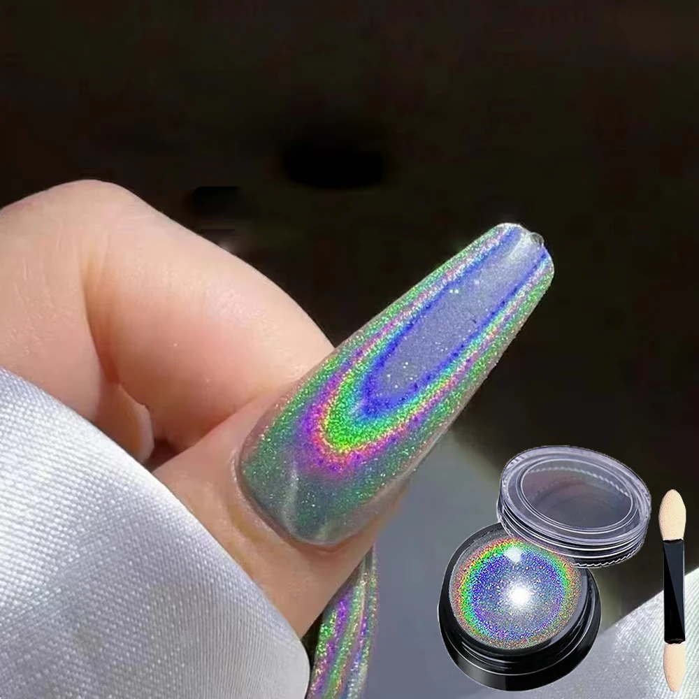 1Box Silver Laser Semi-Solid Magic-Mirror Nail Powder Metallic Holographic Glitter Mirror Nails Dust Gel Polish Chrome Decoratio