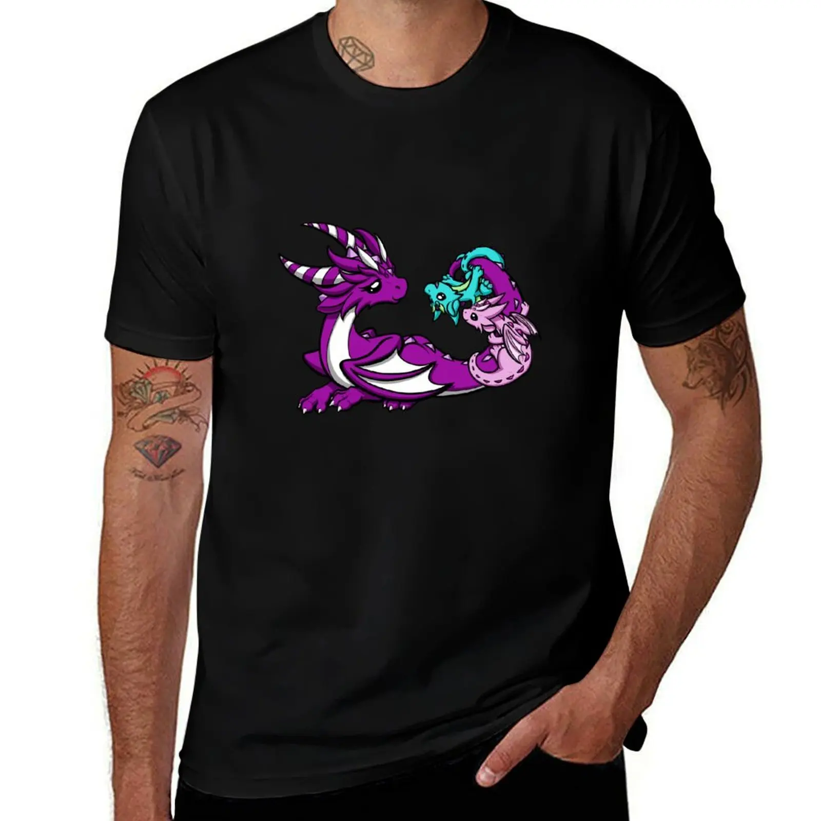 

Mama Dragon with Babies T-Shirt printed t shirts for man black cotton t-shirt plain for man package T-Shirt