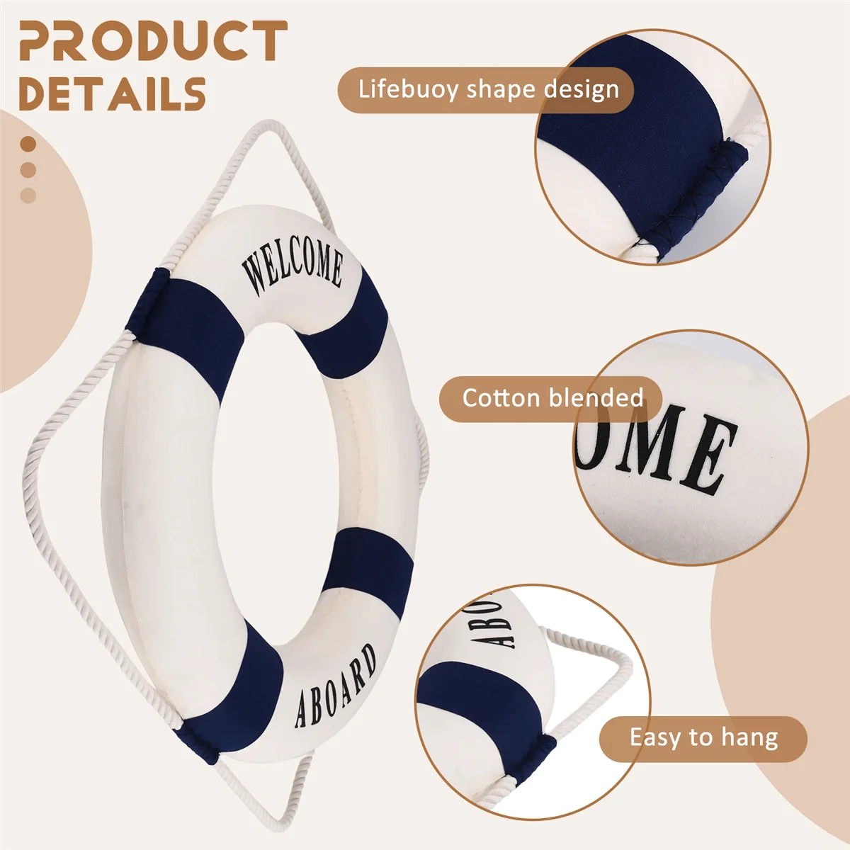 

Welcome Aboard Foam Nautical Life Lifebuoy Ring Boat Wall Hanging Home Decoration Blue 50cm E