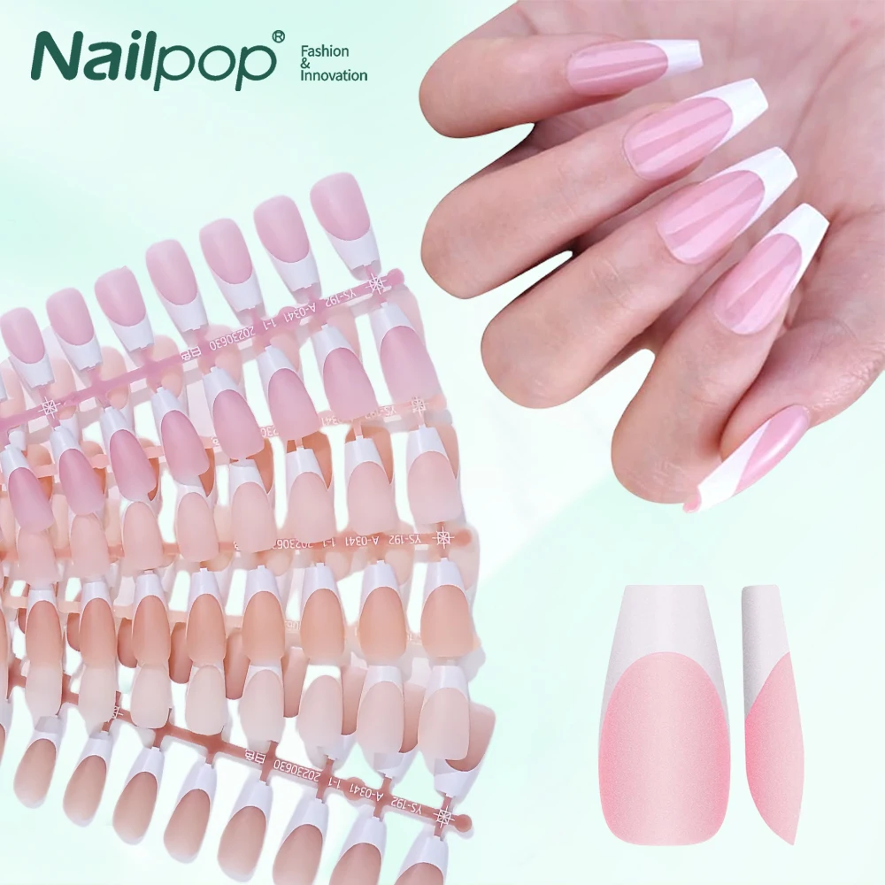 Nailpop 150pcs French Gel Nail Tips Press On Nails Nude Pink Coffin Shape Extension False Nails for Nail Art DIY 15 Sizes