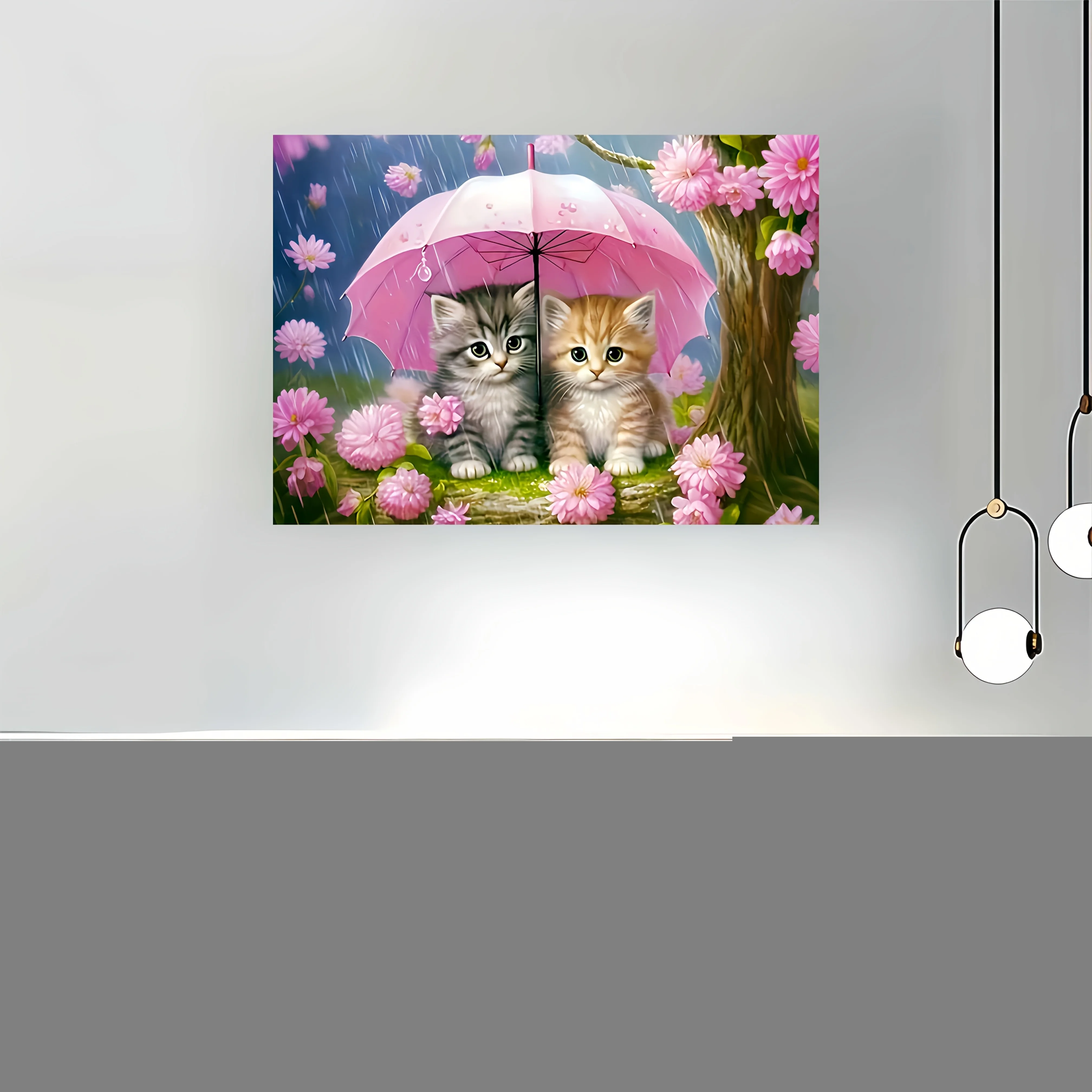 1000 stuks dikke kartonnen puzzel geschikt voor volwassenen - schattige kittens onder paraplu met basis en veelkleurige katten, draagbaar