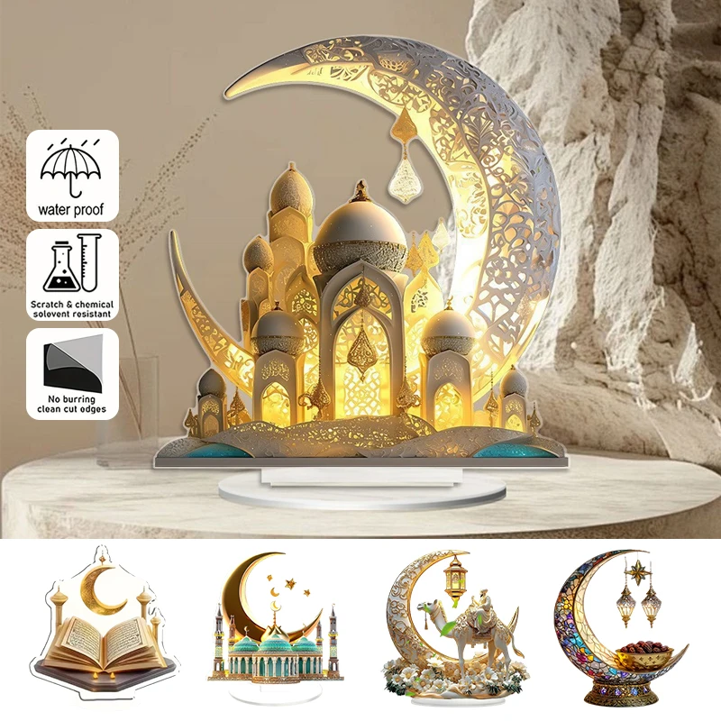 8 Styles Ramadan Ornament Festival 2D Acrylic Moon Castle Crafts Home Decoration Eid Al-fitr Mubarak Islamic Muslim Party Gifts