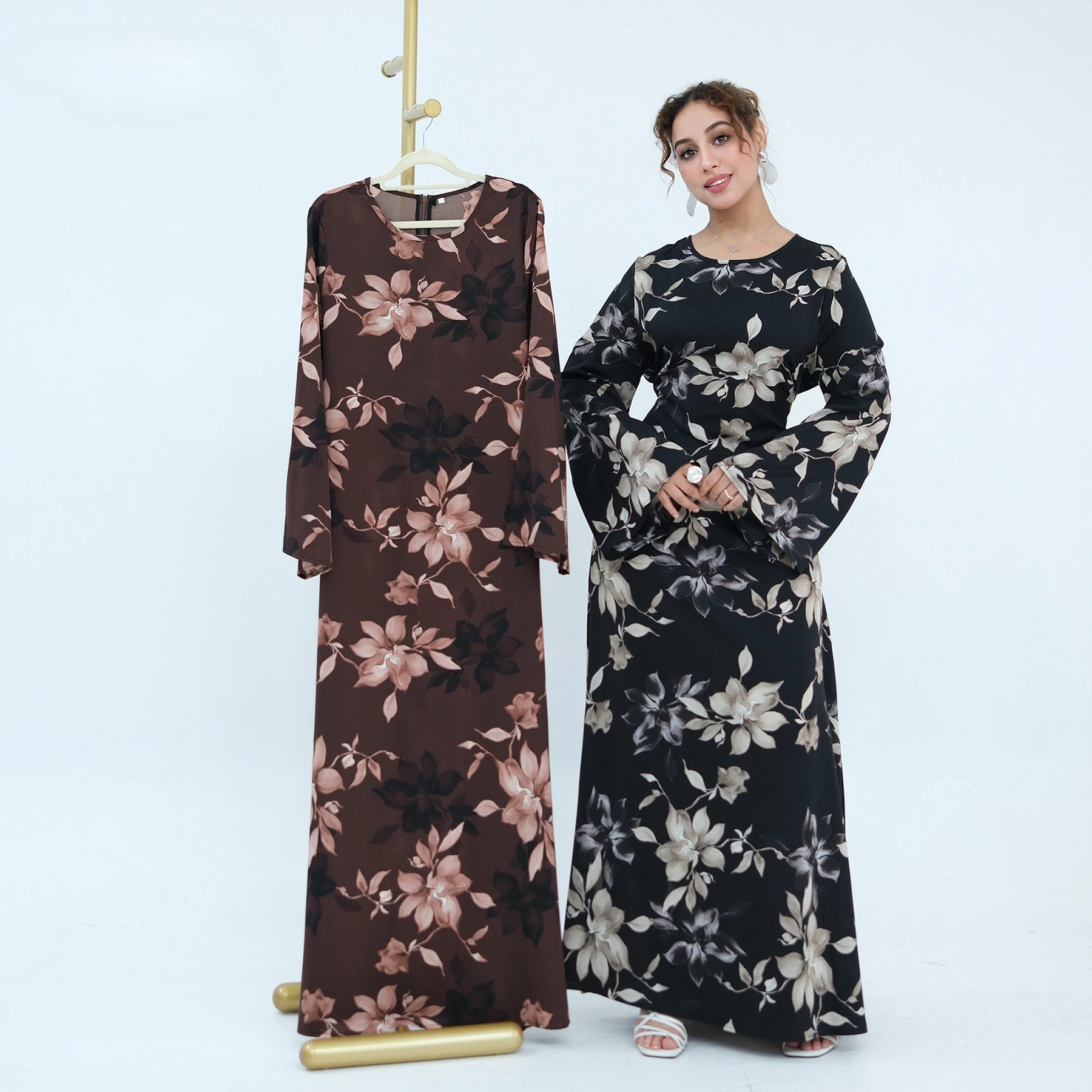 

Women Dress Abaya Flower Dubai Arab Print Msulim Eid Jalabiya Ramadan Vestidos Largos Islam Flare Sleeve Long Robe Morocco 2026