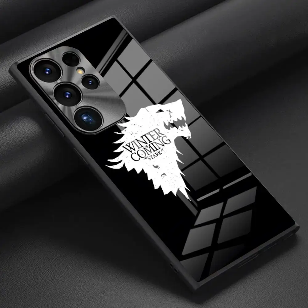 Winter Coming Stark Phone Case for Samsung S24 S23 S21 S20 S22 A24 A34 A54 A53 Note 20 Pro Ultra Plus 2024 Glass Back Cover