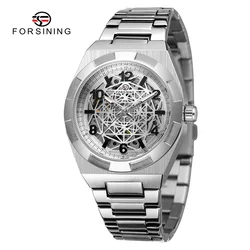 Fashion Forsining Top Brand Mechanical Full Stainless Steel Watch Skeleton Design Automatic Man Hand Waterproof Reloj De Hombre