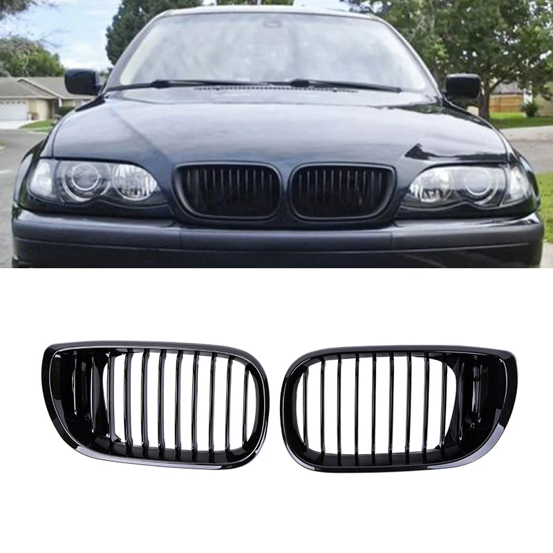 

Решетки для BMW E46, 4 двери, 3 Серии 2002-2005, глянцевые черные решетки, передний бампер, решетка радиатора, гриль, автомобильные аксессуары из АБС-пластика