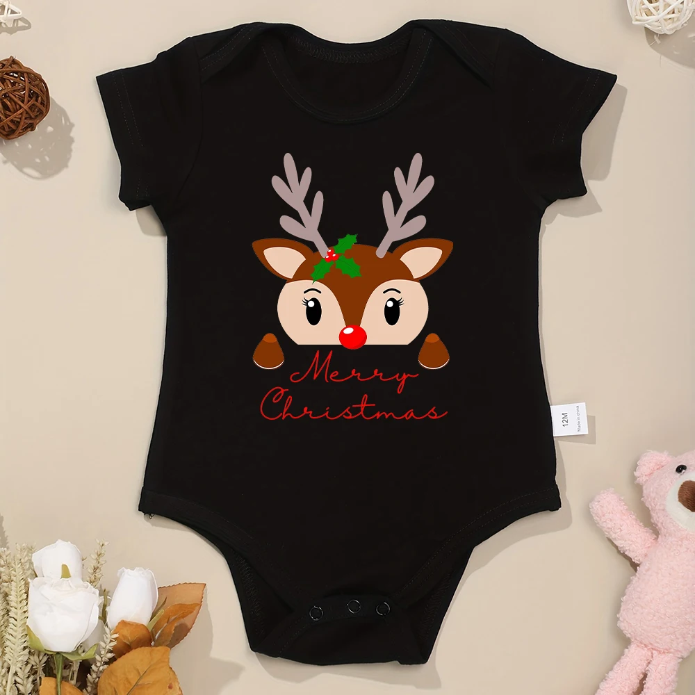 Christmas Reindeer Cartoon Cute Baby Girl Clothes Onesie Cotton Festival Vibes Romper Hot Sale Xmas Style Newborn Bodysuits