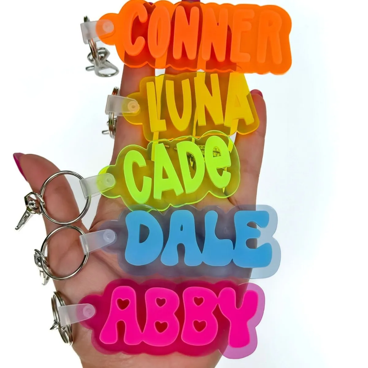 Fluorescent Color Pink Blue Acrylic Name Custom Keychain Woman Girls Bag Charm 3D Nameplate Personalized Label Tag Car Key Ring