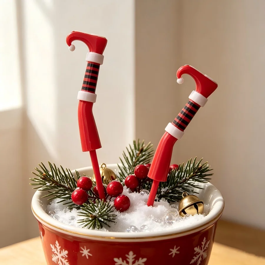A Pair of 3D Printed Christmas Leg Decorations Made of Plastic Material, Creating A Festive and Horticultural Atmosphere