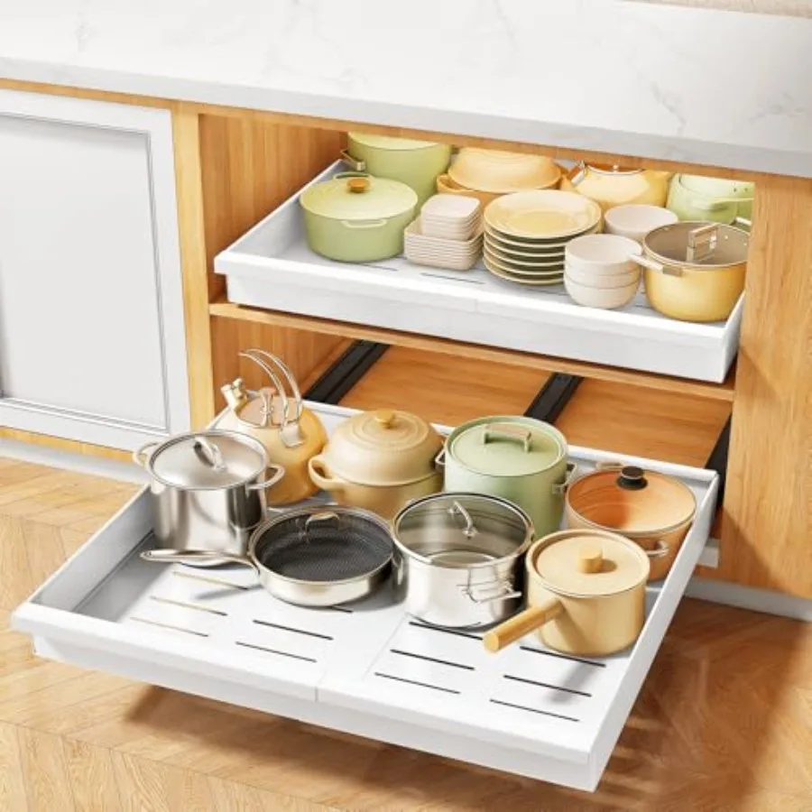 

Pull out Cabinet Organizer 1-Pack Expandable 13.6"-24" Silde out Drawers with Raising Pad for Framed Cabinets Adjustable Full-E