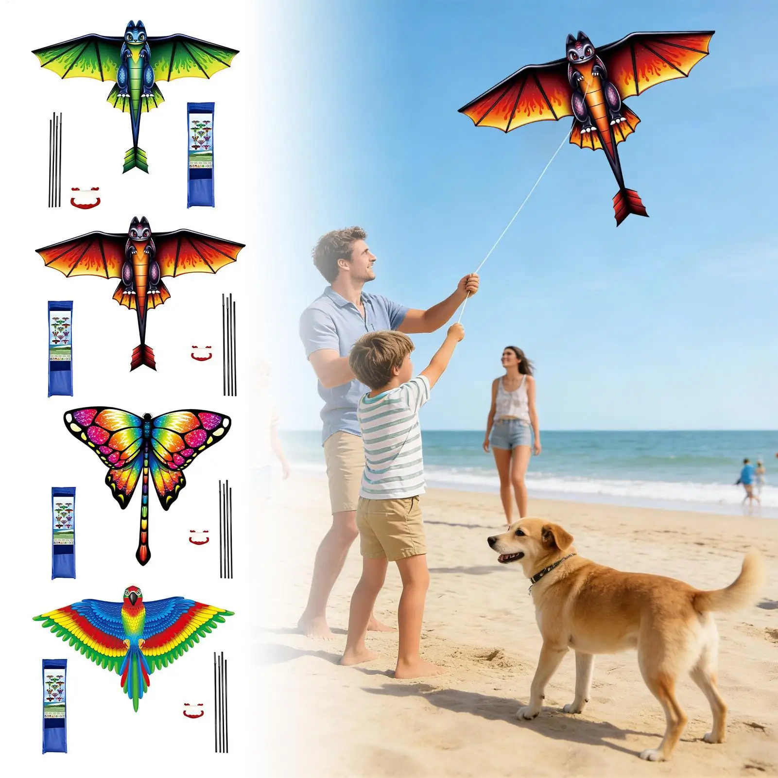 Cometas para adultos, cometa portátil grande con forma de animal, con asa y cuerda de 328 pies, juguetes de exterior para niños, adultos, adolescentes, jóvenes y amigos