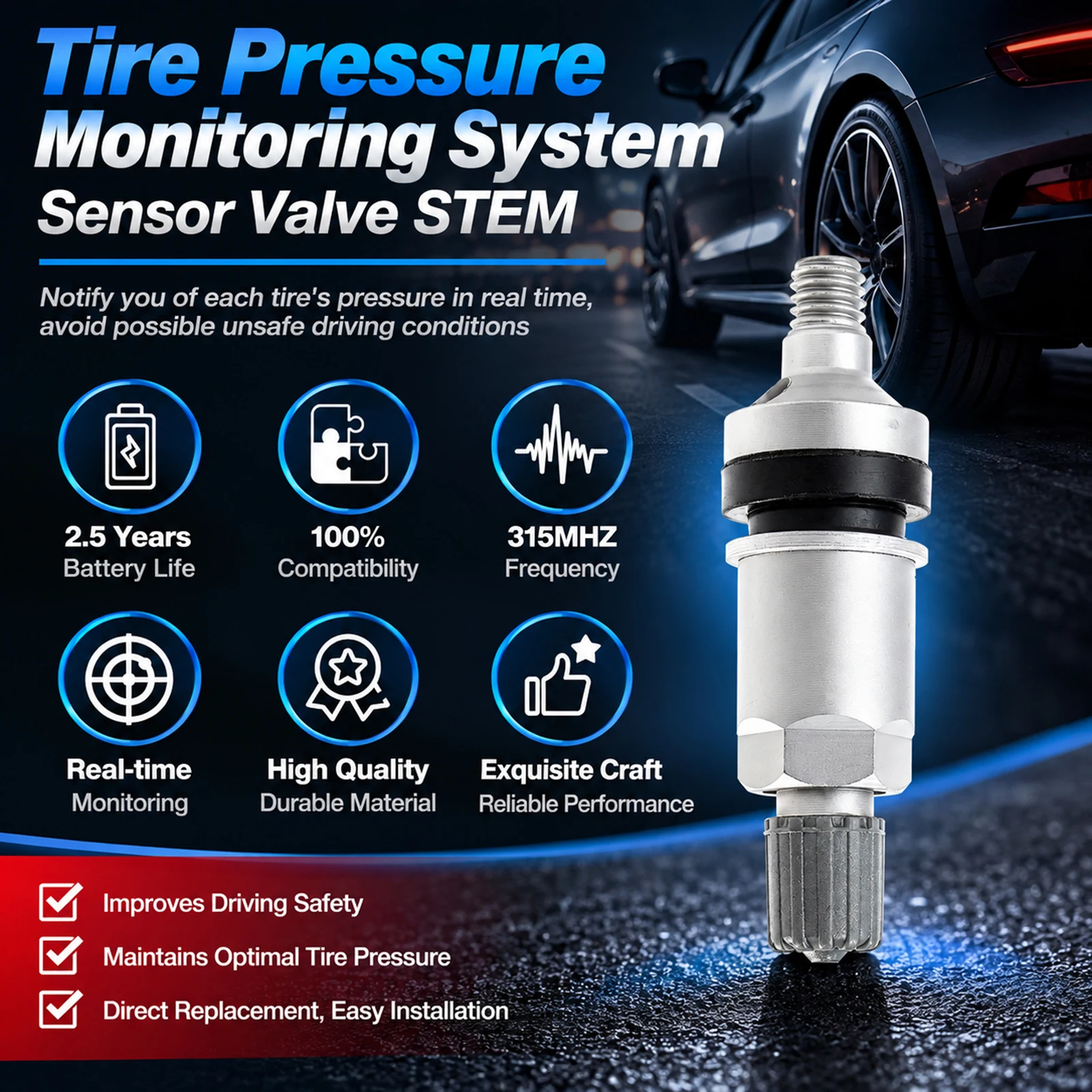 Tyre Pressure Monitoring Sensor Valve Stem Repair Set For Hyundai i40 ix35 Kia Sportage Rio 2011 –  2017 4PCS Kit Replacement