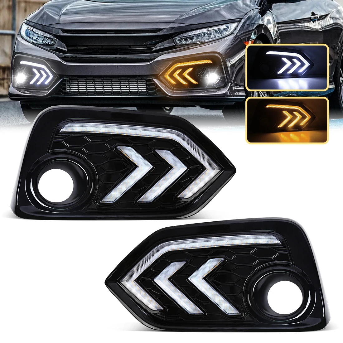 

Автомобильные светодиодные фонари Drl для Honda Civic Hatchback/Si 2016 2017-2021, дневные ходовые огни, желтые указатели поворота, дневный свет в сборе