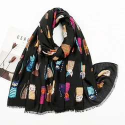 Dachshund Dog Cat Pattern Fringe Viscose Shawl Scarf Women Print Soft Versatile Coldproof Scarfs And Wraps Pashmina Muslim Hijab