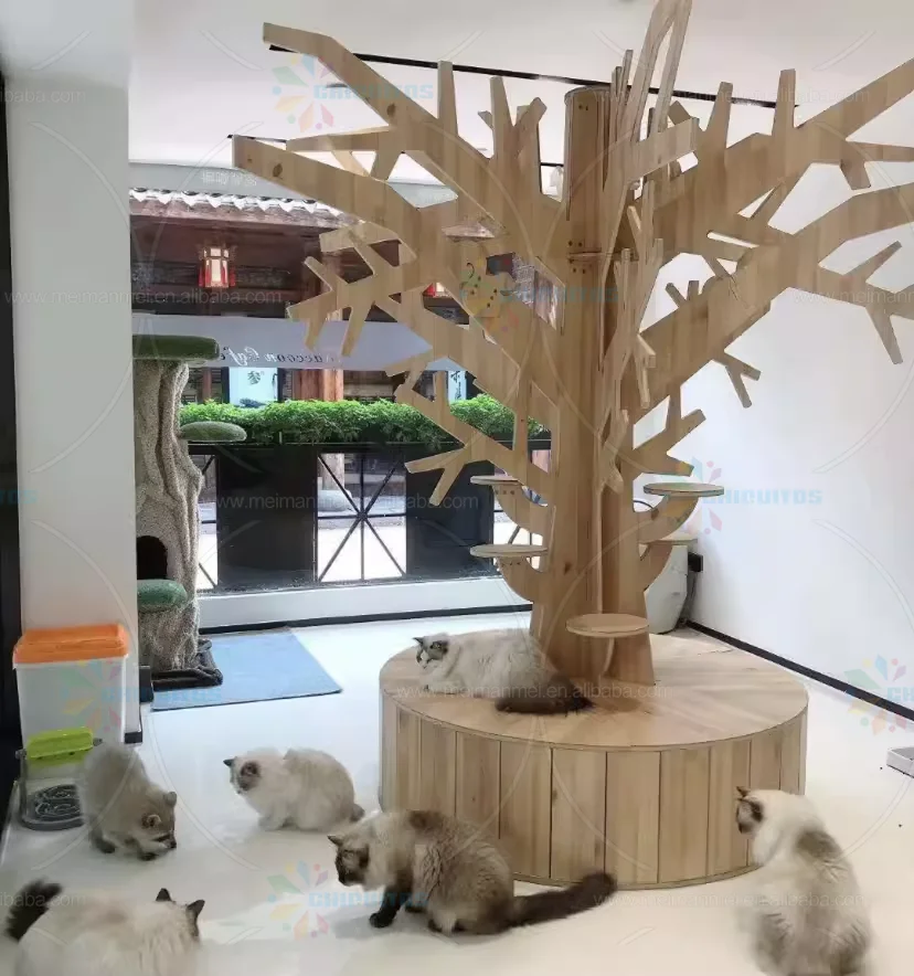 Large Multi-Layer Modern Cat Ceiling Tree Tower Wood Furniture Scratcher and Play Condo Home Cat Climbing Frame