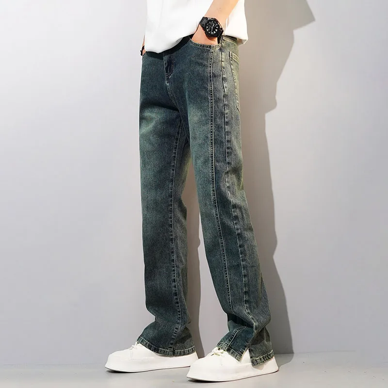 

Korean Version Vintage Men'S Slimming Straight-Leg Long Jeans Distressed Washing Denim Pants Trendy Pants