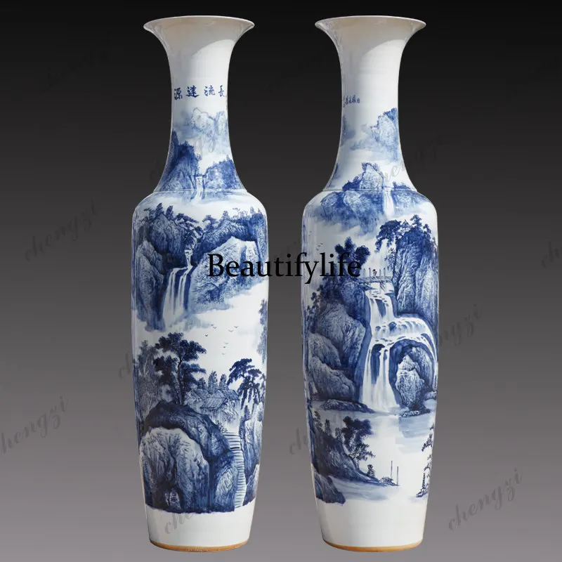 Jingdezhen ceramic floor-to-ceiling vase, hand-painted under glaze has a long history, courtyard hotel living room ornament