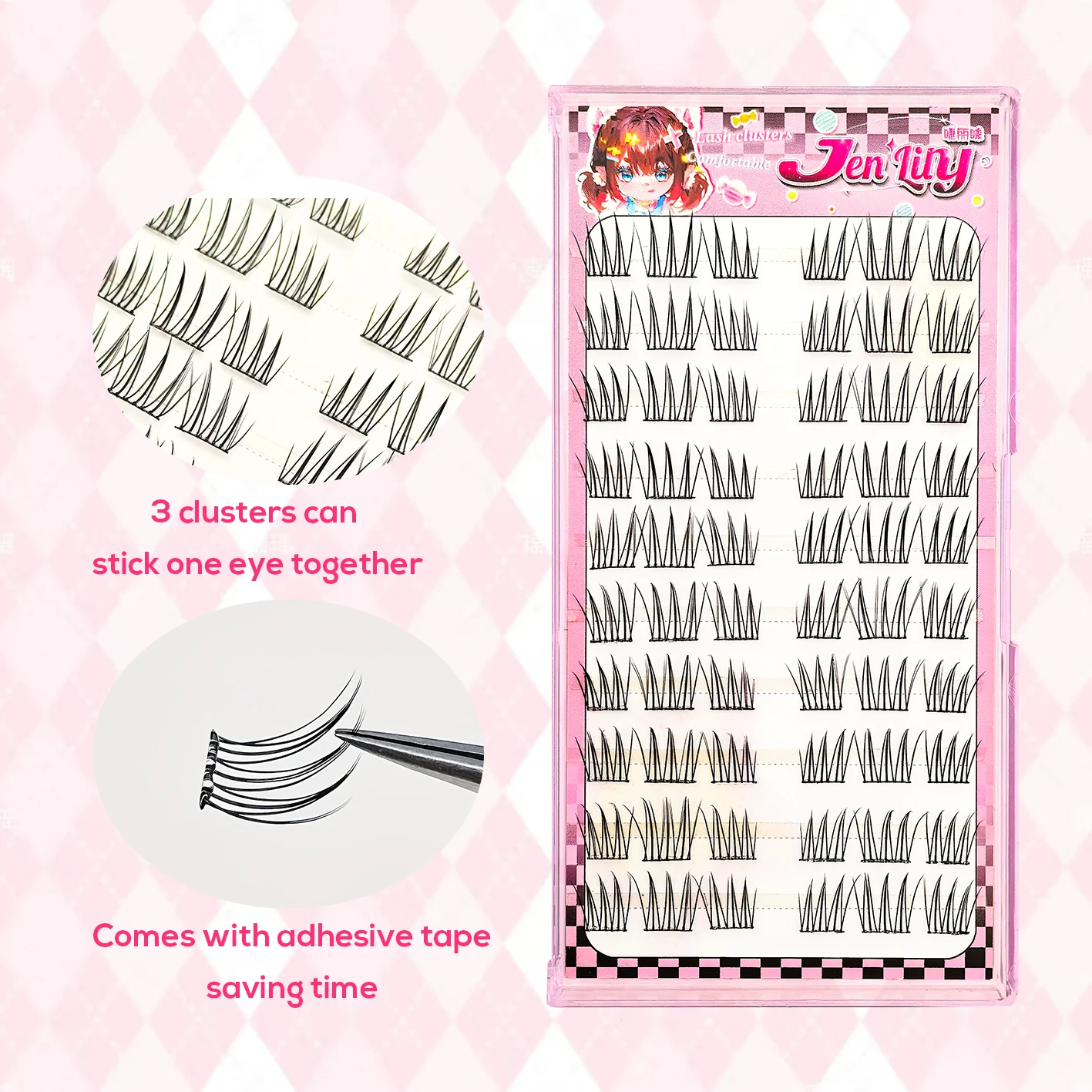 [ACENo necesita pegamento para pestañas postizas] Kit de extensión de pestañas cómodas de 60 grupos, pestañas postizas de Manga Natural para principiantes