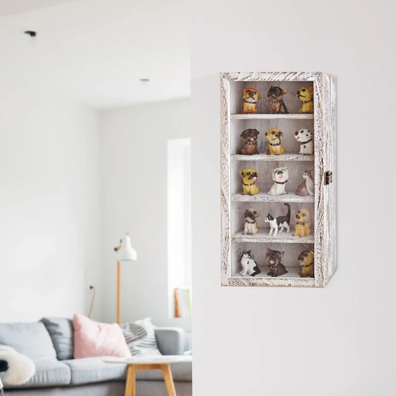 Wall-mounted wooden collection display box 5 racks display storage accessories