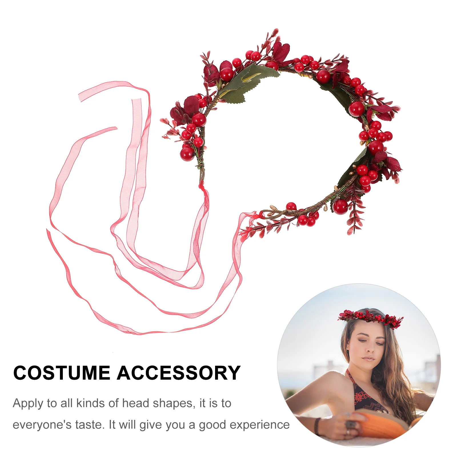 Headband Christmas Wreath Costume Hair Wear Berry Kids Headbands Red Fabric Flower Garland