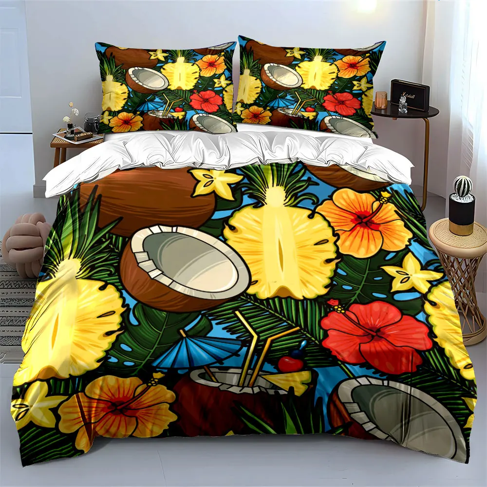 Tropical fruits floral pattern Bedding Set for Kids Luxury Gift 3pcs Digital Print Comforter Set Soft Comfortable Breathable