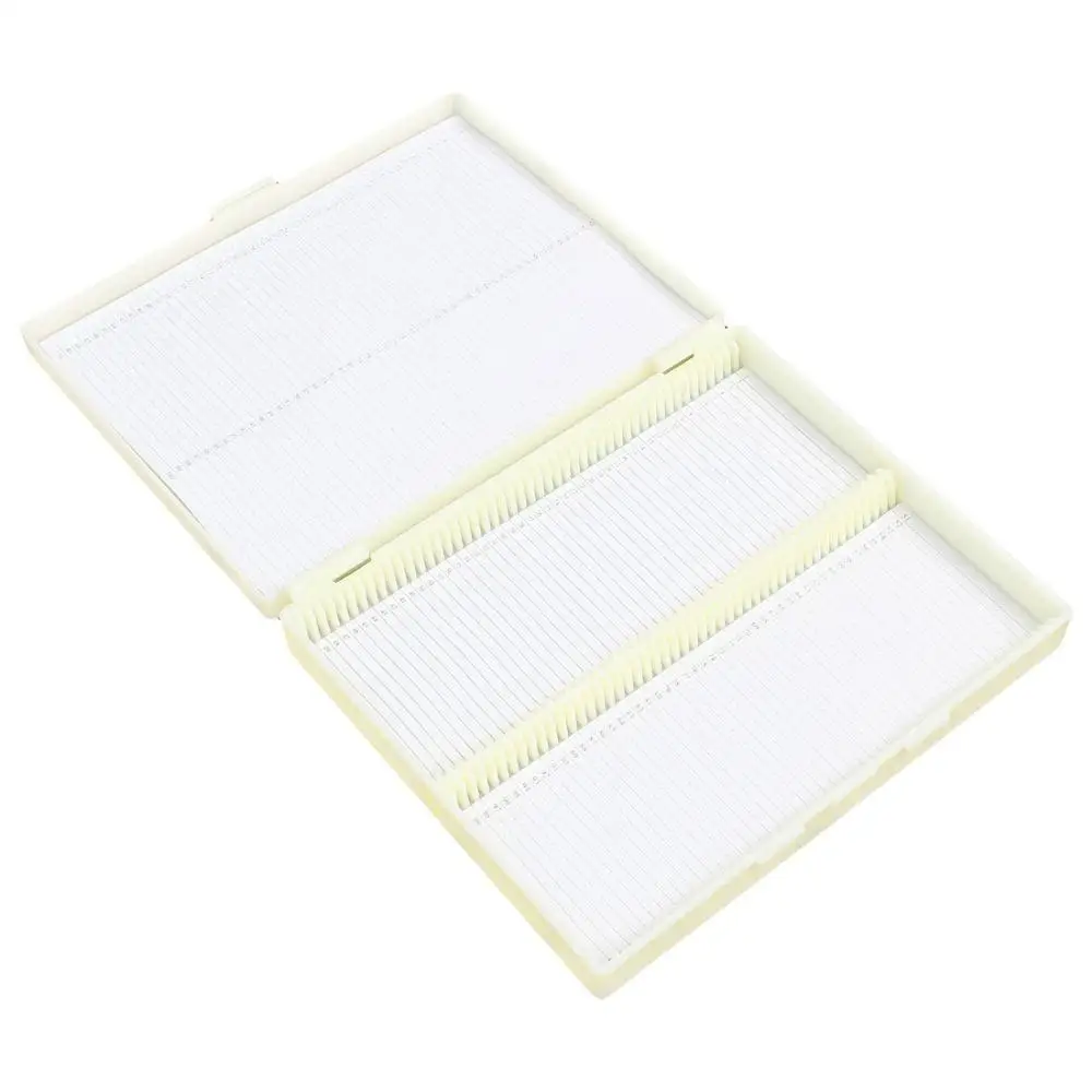 Beige Plastic Rectangle Shape 100 Slides Microscope Box 20cm x 16cm w Metal Clasp