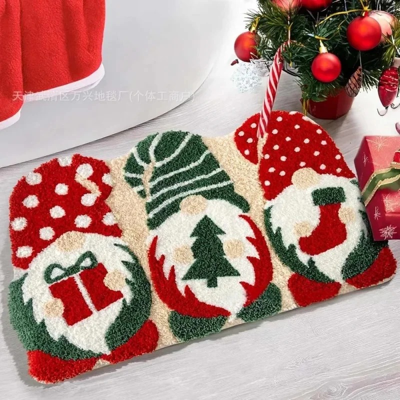 VIKAMA Christmas Tree Door Mat Embossed Xmas Tree Snowflake Print Soft Non Slip Washable Doormat for Entrance Holiday Decor