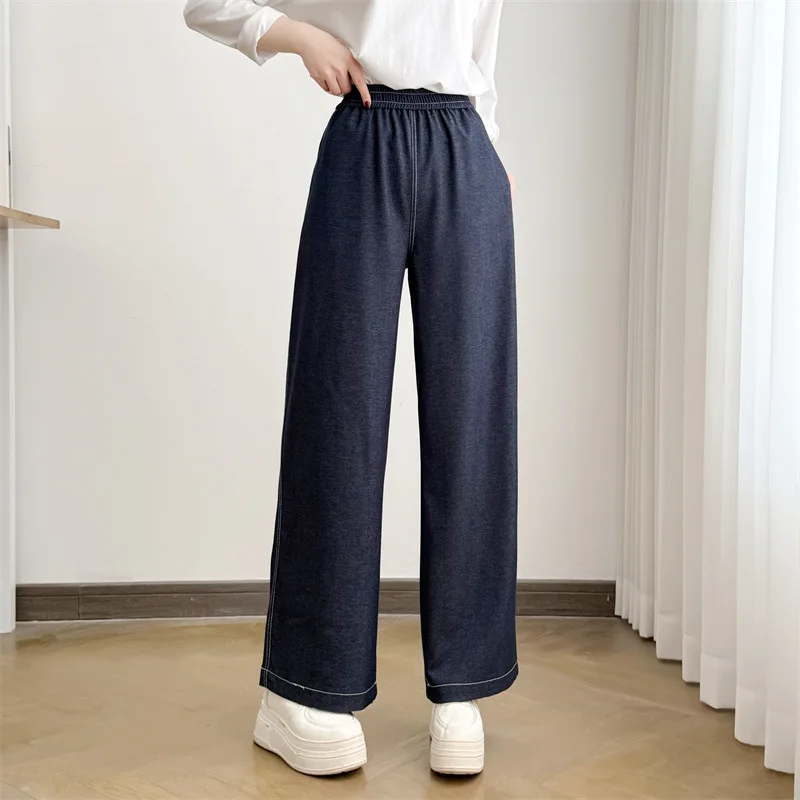 Plus Size High Waist Jeans For Women 2026 Spring Slim Fit Straight Leg Contrast Stitch Loose Long Pants 355 view 4