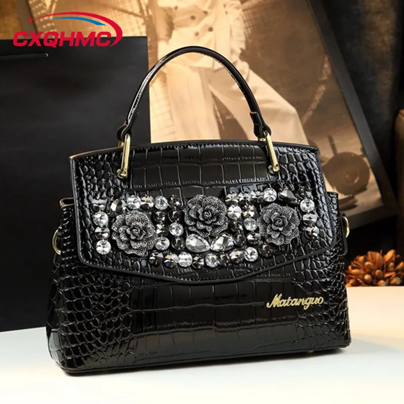 

2024 New Fashion Crocodile Women's Handbags Leather Diamonds Dinner Party Single Shoulder Crossbody Bag Large Capacity Tote Bags