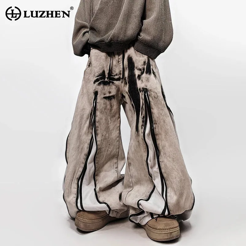 

LUZHEN 2026 New Original High Street Style Baggy Wide Leg Denim Pants Men Stylish Handsome Splicing Design Tie-dyed Jeans JY6365