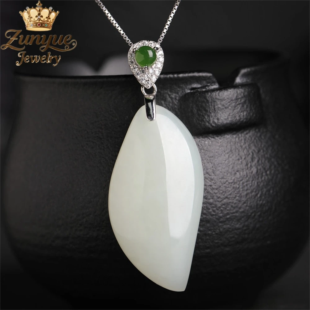

Natural Hetian Jade S925 Sterling Silver Pendant Inlaid With Willow Leaves Luxury Quality Jewelry Charms Popular Exquisite Gift