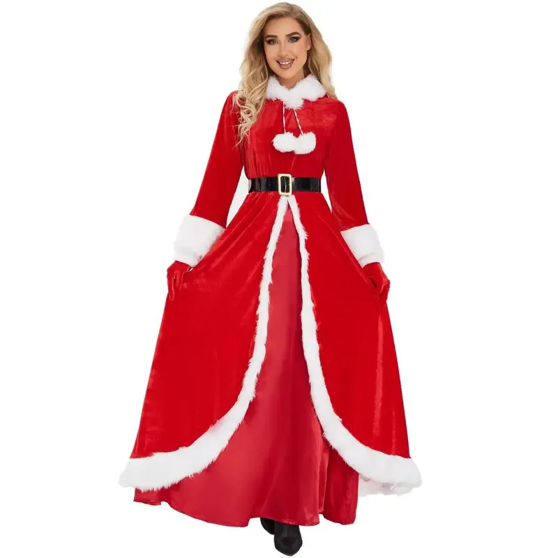 Deluxe Classic Mrs. Claus Christmas Costume Xmas Party Santa Claus Cosplay Women Red Dress Christmas Queen Carnival Party Dress