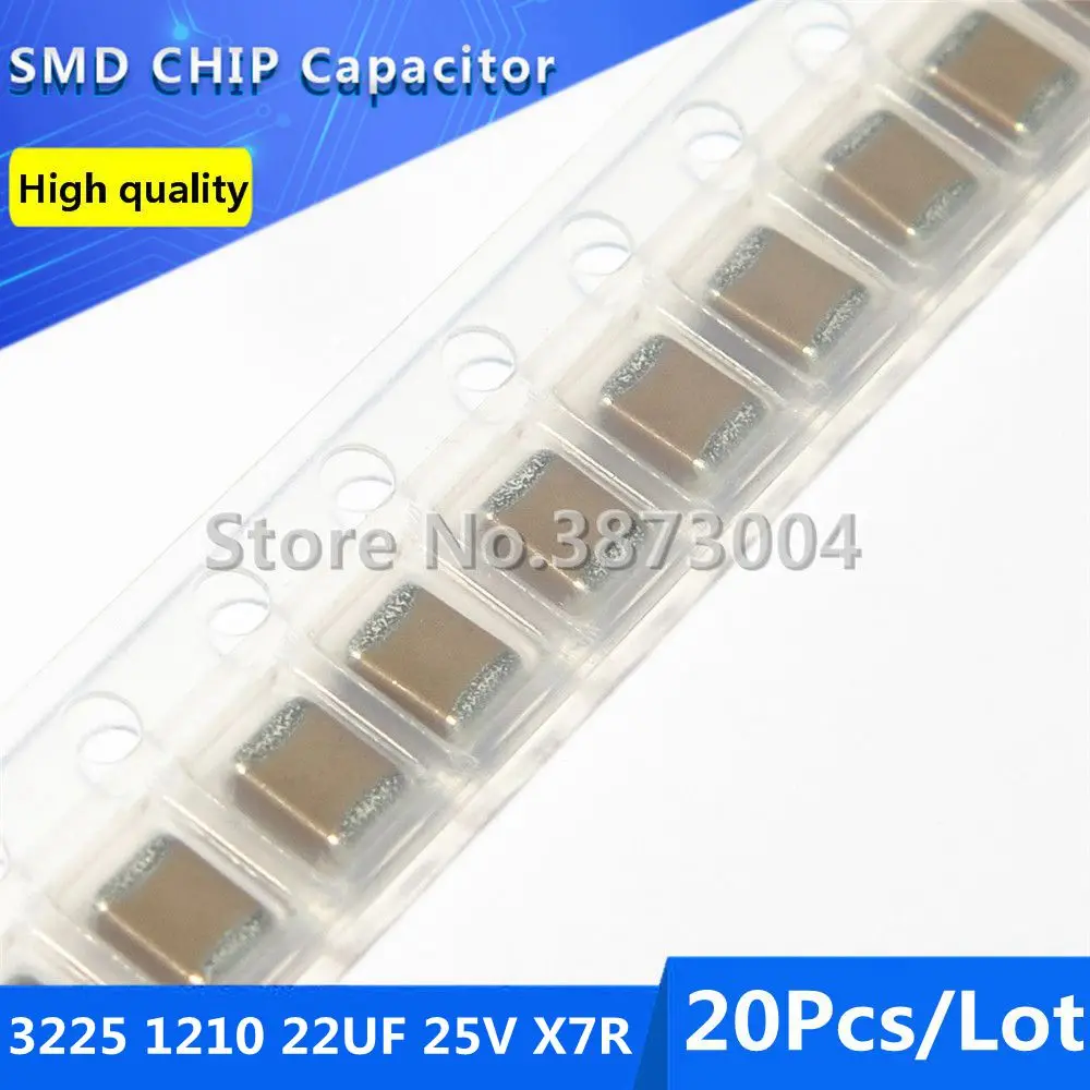 20pcs 3225 1210 22UF 25V X7R 10% Thick Film Chip Multilayer Ceramic Capacitor