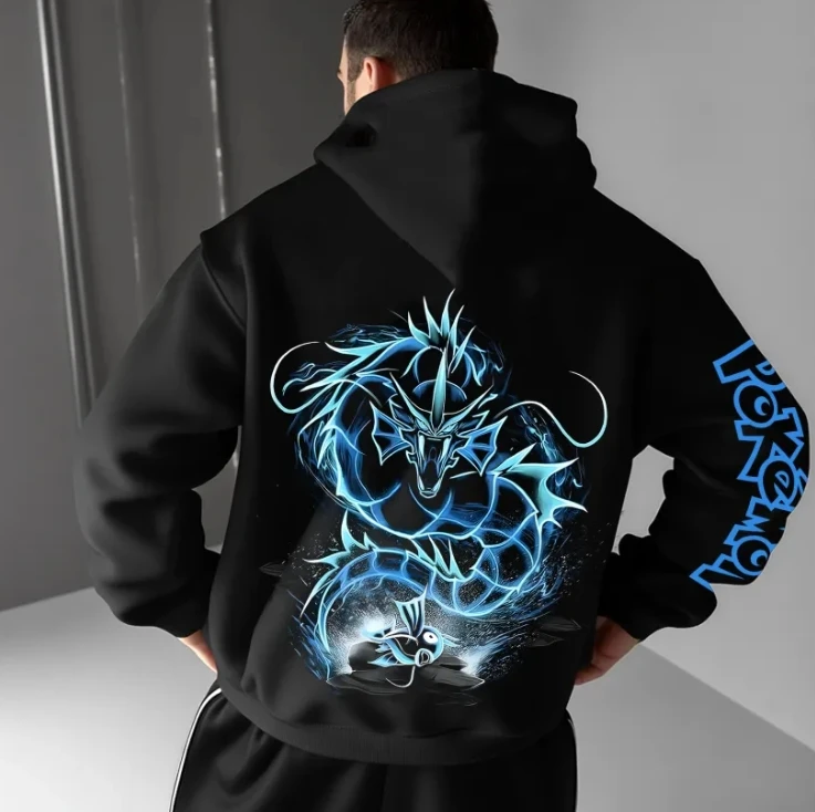 Sudadera con capucha con estampado de Pokemon Kuolong para hombre, ropa de calle, ropa informal de otoño e invierno, Sudadera con capucha negra de moda de algodón