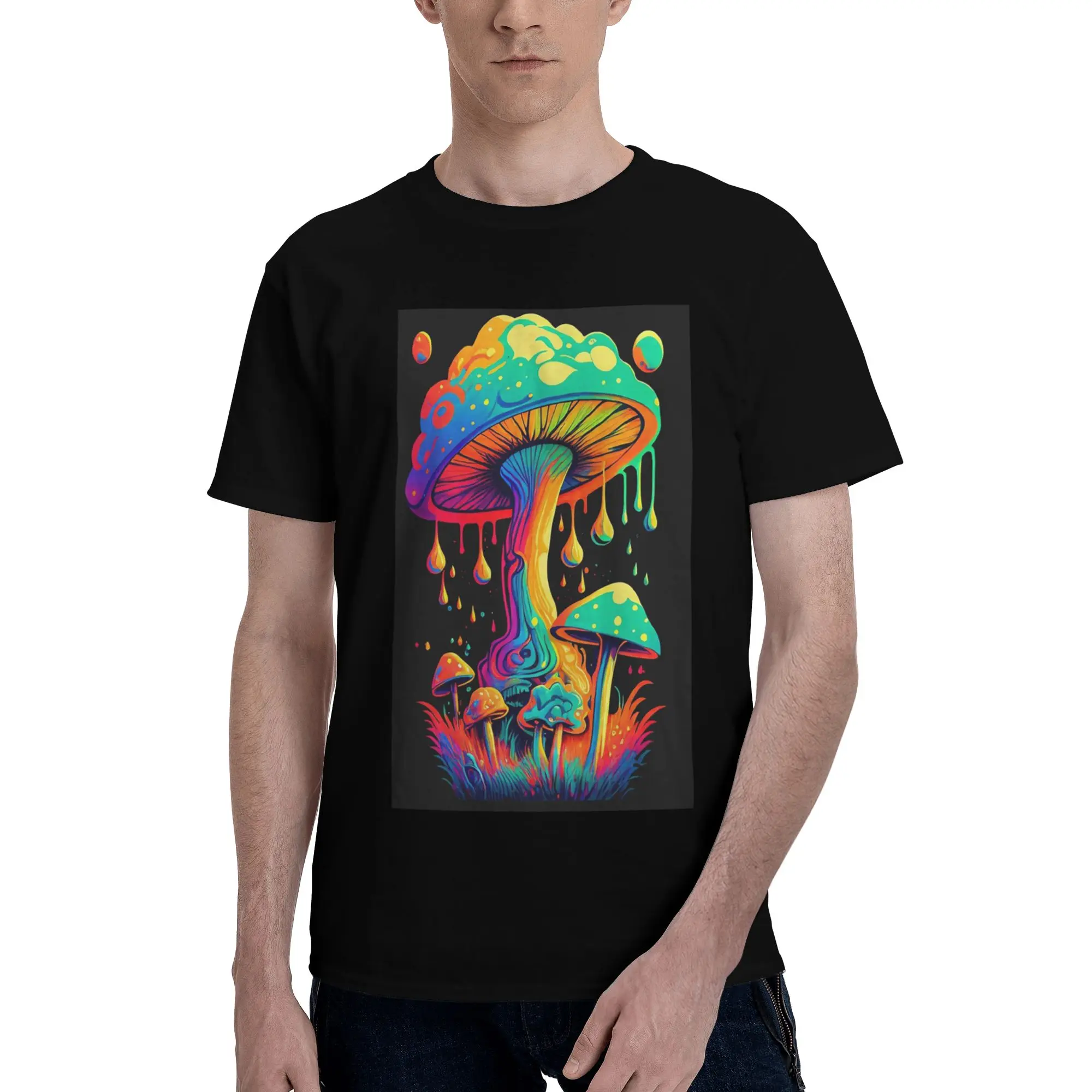 

Mystical Fungi Magic Mushroom Psychedelic Trippy Hippie 100% Cotton T-Shirt Men's Oversized T Shirts Men Crew Neck Short Sleeve