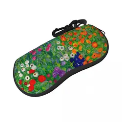 Gustav Klimt Horizontal Glasses Case Cottage Garden Print Cute Travel Sunglasses Pouch Male Female Zip Eyewear Box