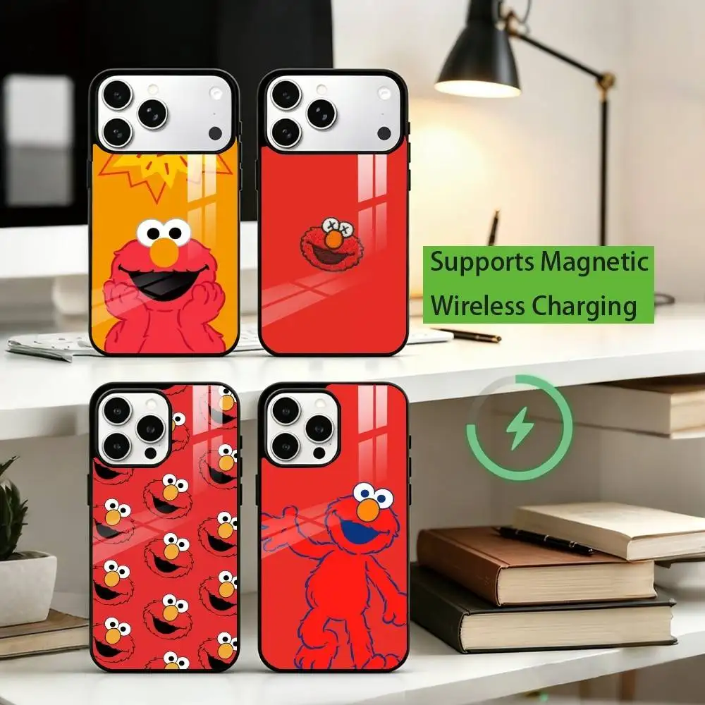 

C-Cute Cartoon E-Elmo Phone Case For iPhone17,16,15,14,13,12,11 Plus,Pro Allows magnetic wireless charging