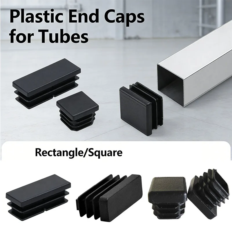 Square/Rectangle Plastic Black Blanking End Caps Furniture Leg Tube Pipe Inserts Plugs Bung Decorative Dust Cover