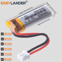 JST2.0 2Pin 601230 3.7V 200mAh 301230 401230 501230 701230 801230 Rechargeable Lithium Polymer Battery Lipo Batteries