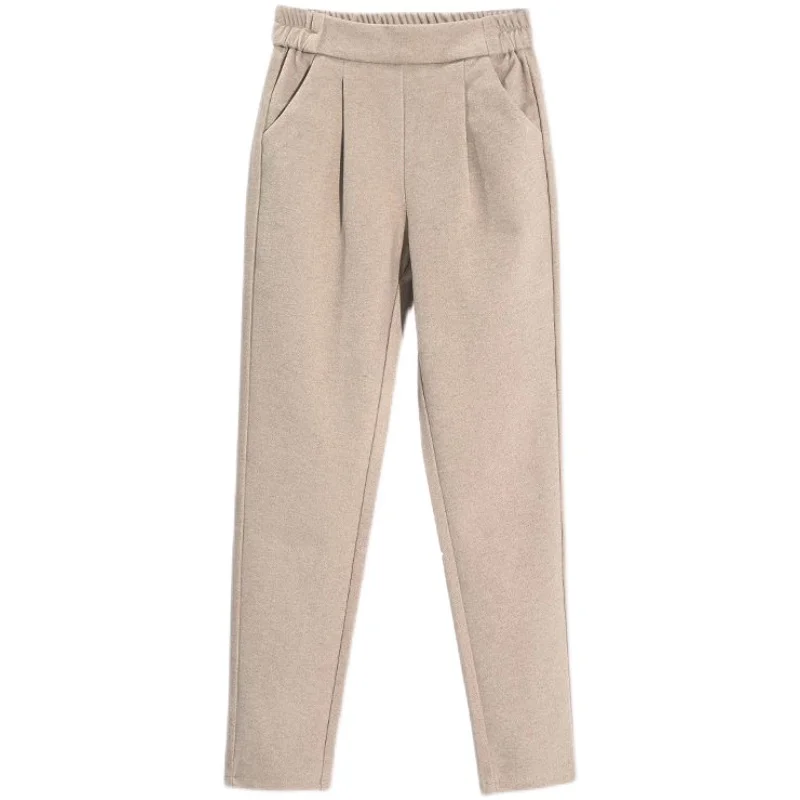 Pantaloni di lana 3 colori pantaloni a matita Harem da donna 2024 autunno inverno vita alta elastico stile coreano pantaloni da donna pantaloni