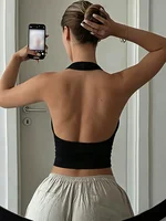 Débardeur d'été décontracté, élégant, sexy et confortable, couleur unie, col halter, sans manches, dos nu 2