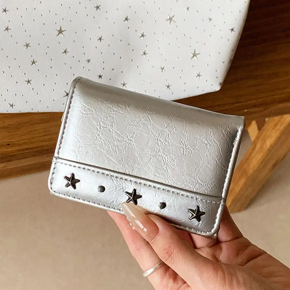 Vintage-Style PU-Geldbörse mit Sternenmuster, dreifach faltbar, ultradünn, kompakte Größe, Münzfach, mehrere Fächer, große Kapazität, Geldbörse für Bargeld, Kartenhalter – Detail 6