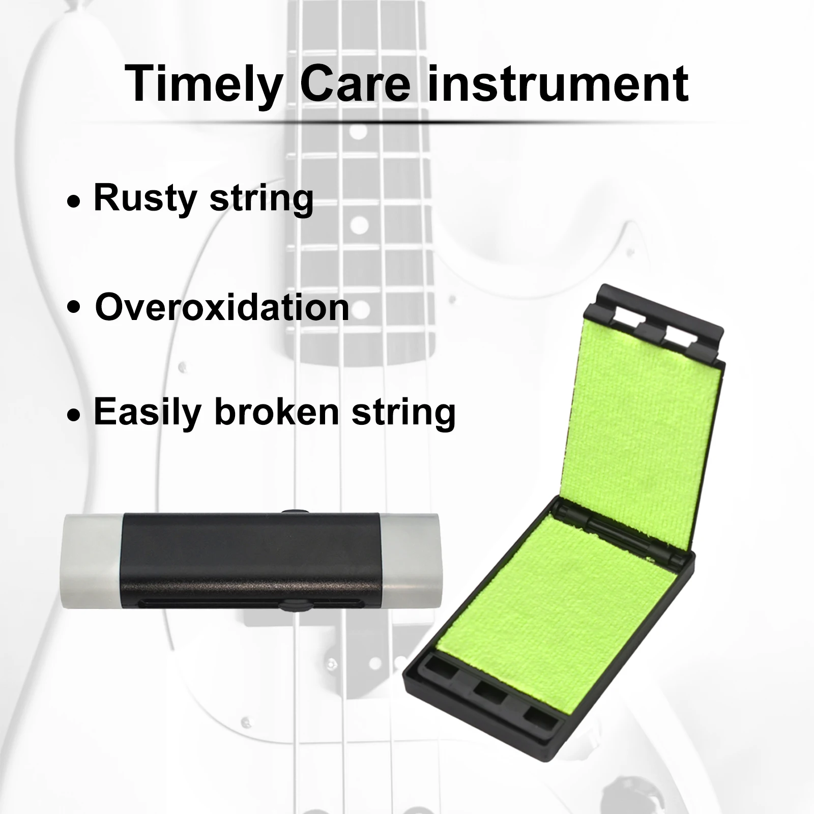 Guitar/Violin Cleaner Kit Dual Head Guitar Strings Cleaner Rust Remover with Lubricant in Brush String and Clean Fretboard Cloth